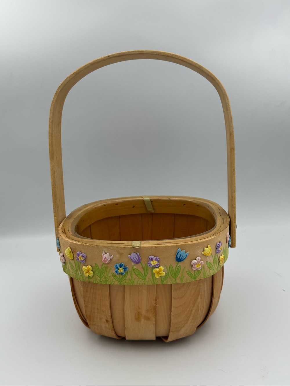 Vintage Wood Slat Basket 3D Tulips Floral Pastel Easter Spring Cottagecore